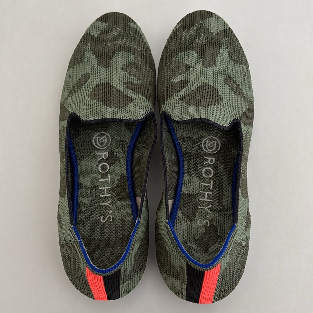Rare Rothy’s Halo Green Camo Ballet Flats Round Toe Comfort Shoes Women’s Size 6